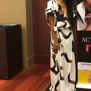 White brown & black wrap maxi dress